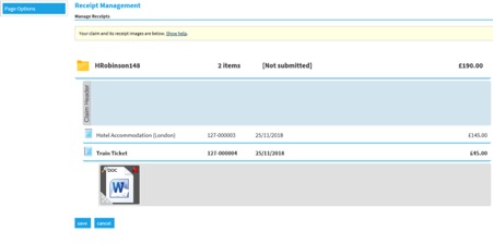 Selenity receipt management - train example